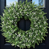 FOTEEWL 26-inch artificial eucalyptus wreath full view, ideal for inviting front-door decor