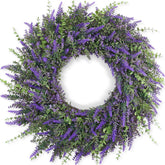 FOTEEWL 26-inch eucalyptus and lavender wreath on a front door for welcoming seasonal decor