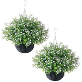 FOTEEWL artificial baby's breath and eucalyptus hanging basket, two-set, ideal for porch display.