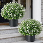 FOTEEWL artificial eucalyptus babys breath topiary ball in pot adds front-door charm.