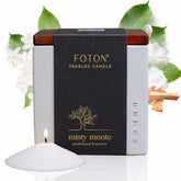 Foton Le Cube Misty Monte candle in concrete vase for calming ambiance.