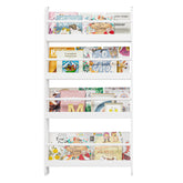 FOTOSOK Kids Bookshelf wall-mount 4-tier setup for tidy playroom organization.