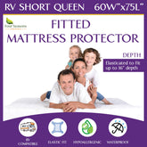 Four Seasons Essentials RV short queen protector with waterproof backing protects against spills.