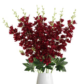 Fqueelvys delphinium artificial flowers in burgundy, 8-piece set for elegant table centrepieces.