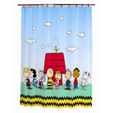 Franco Peanuts curtain panel 72x72 with vibrant characters for a cheerful bathroom