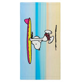 Franco Snoopy surfing towel flatlay shows vibrant design for beach use.