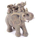 FriyGardcn elephant statue with three calves on back for living room decor and luck