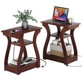 FROMJBEST end table with arc design complements living room decor and adds charging access