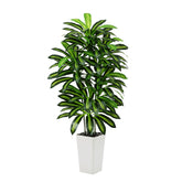 FSOHOI artificial Dracaena tree 5ft in white planter for living room ambiance