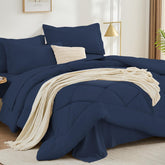 FUANNA 7-piece king set in navy blue with quilted design for cozy, breathable sleep