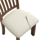 Fuloon stretch chair seat cover beige front view shows a snug fit and stain protection.