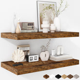 Fun Memories floating shelves in brown with 24W x 12D x 1.5H depth for deep storage.