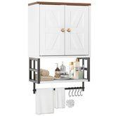 FUNHUKSON farmhouse medicine cabinet wall mount in white for tidy bathroom storage.