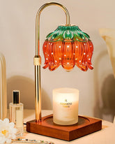 Funistree strawberry candle warmer base with wooden stand for stable heating.