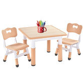 FUNLIO kids table and chairs set assembled on the floor for easy setup.