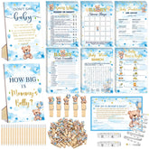 Funnymoom blue bear baby shower games cards for engaging guests in activities