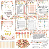 Funnymoom floral baby shower games set cards for guests' activities and memory moments