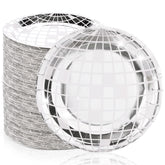 Funtery disco plates 9-inch silver, perfect for hosting retro-themed parties