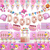 Funton pink shark birthday banner for vibrant party decor.