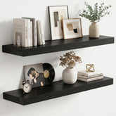 fuqing natural wood floating shelves with hidden brackets on wall for clean display and extra storage.