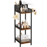 FURFUN 3-tier bathroom shelf in rustic brown fits compact corners with organized storage.