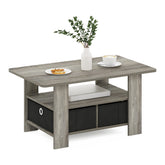 Furinno Andrey coffee table with bin drawer front view for tidy living spaces