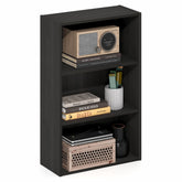 Furinno Basic 3-Tier open shelf displaying books and decor in espresso finish.