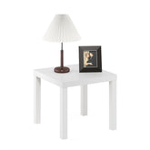 Furinno Classic Side Table square top provides versatile surface for lamps and decor.