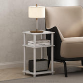 Furinno JUST 3-tier side table in white with open shelves for compact storage.