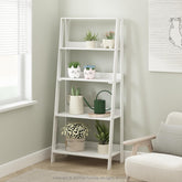 Furinno Ladder Display Shelf side view for space-saving storage in a modern living room
