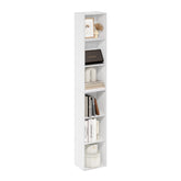 Furinno LUDER 6-tier white shelf demonstrates space-saving vertical storage.