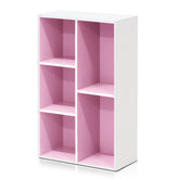 Furinno LUDER 5-Cube Book Shelf front view shows clean lines and White/Pink finish.