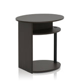 FURINNO oval end table with round top walnut finish, ideal for compact spaces.