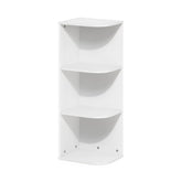 Furinno PASIR 3-tier corner shelf displaying books in a tidy living room.