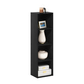 Furinno Pasir 4-tier front view shows a slim, modern bookcase in blackwood finish.