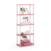Furinno Turn-N-Tube 5-tier pink corner shelf for books and decor.