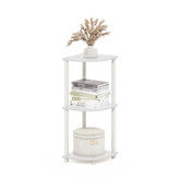 Furinno Turn-N-Tube corner shelf 3-tier white for space-saving storage in small rooms.