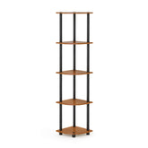 Furinno TURN-N-TUBE corner shelf in light cherry shows five-tier storage for small spaces