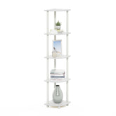 Furinno Turn-N-Tube corner shelf assembly for easy, tool-free setup in small spaces.