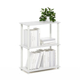 Furinno Turn-N-Tube shelf with three open tiers for display and storage.
