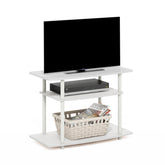 Furinno Turn-N-Tube TV Stand top view showing slim footprint and 32-inch TV support.