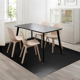 FURKIT vinyl floor mat under dining table hides defects and protects floors.