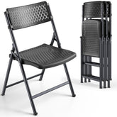 FurniEdge black folding chairs 4-pack seat: breathable molded plastic for comfortable gatherings