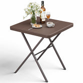 FurniEdge folding table with a 27-inch square surface, ideal for stable patio dining and easy storage.