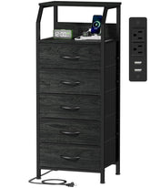 Furnulem 5-Drawer Dresser charging-station front view shows accessible charging
