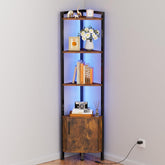 Furnulem corner shelf with 5-tier LED light showcasing decor and storage