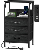 Furnulem night stand front view with charging station for easy bedside power access.