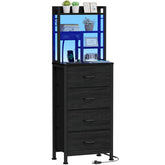 Furnulem tall nightstand front view in black oak for a modern bedroom