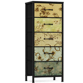 Furnulem vertical dresser with wood top offers stylish, space-saving storage for bedrooms.