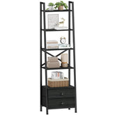 Furologee 5-tier ladder shelf with 2 drawers for organized storage.